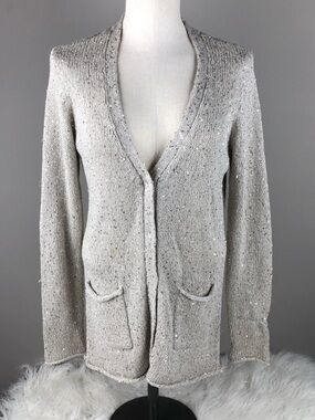 Michael Stars Sequin Taupe Knit Cardigan with pockets size Med/ large